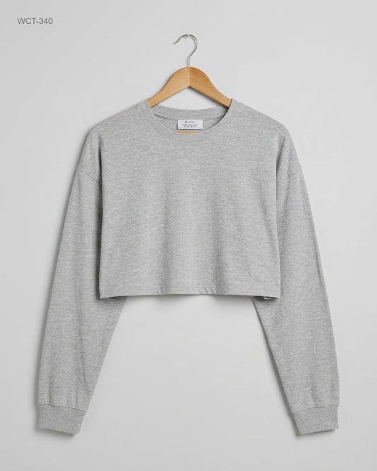 Preloved Premium Winter Crop Tops by Bershka, Grey Cotton for Womens - OTS Thrift Shop Islamabad Pakistan
