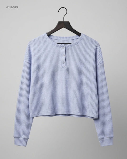 Preloved Premium Winter Crop Tops by Primark, Ice Blue Polyester for Womens - OTS Thrift Shop Lahore Pakistan
