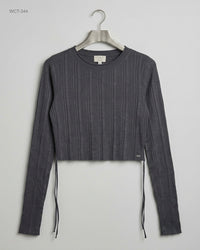 PULL&BEAR (WCT-344) Ribbed Long-Sleeve Crop Top