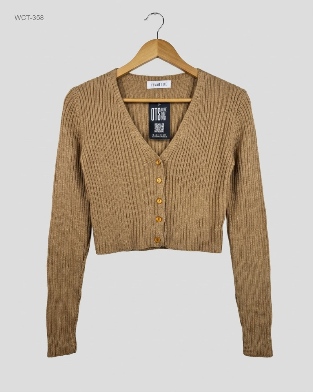 Preloved Premium Winter Crop Tops by FEMME LUXE, Brown Polyester for Womens - OTS Thrift Shop Karachi Pakistan