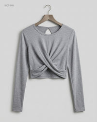 CUT LABEL (WCT-359) Long-Sleeve Twist-Front Crop Top