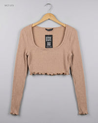 Shein (WCT-373) Ribbed Long-Sleeve Crop Top