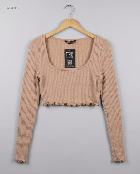 Secondhand Branded Winter Crop Tops by Shein, Beige Polyester fabric, Premium condition, for Womens - Online Thrift Shop Lahore Pakistan