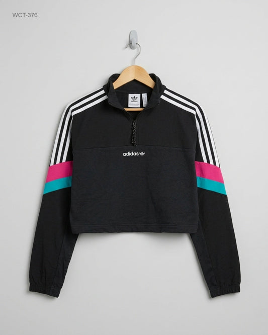 Preloved Premium Winter Crop Tops by ADIDAS, Black Cotton for Womens - OTS Thrift Shop Peshawar Pakistan