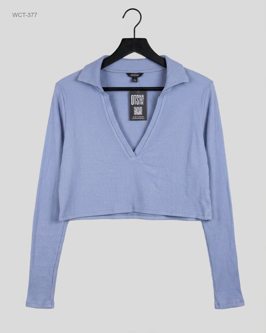 Secondhand Branded Winter Crop Tops by MONKL, Blue Cotton fabric, Premium condition, for Womens - Online Thrift Shop Lahore Pakistan