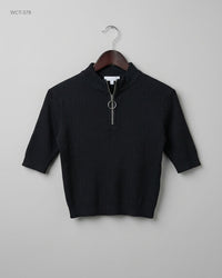 H&M (WCT-378) Half-Zip Ribbed Crop Top