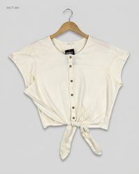 Mango (WCT-381) Tie-Front Button-Up Crop Top