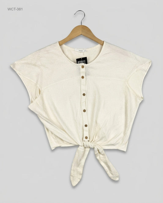 UK Imported secondhand Winter Crop Tops - Mango brand, White Cotton, Premium condition, for Womens - Online Thrift Store Karachi Pakistan