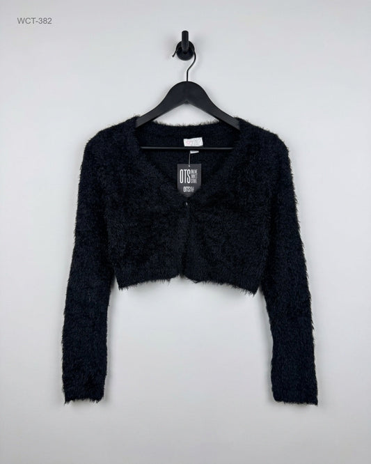 UK Imported secondhand Winter Crop Tops - PLACE brand, Black Polyester, Premium condition, for Womens - Online Thrift Store Islamabad Pakistan