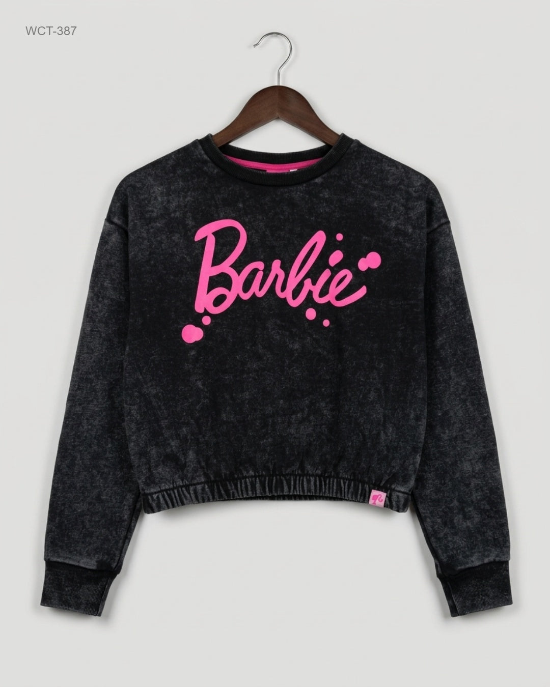 BARBIE (WCT-387) Cropped Acid-Wash Sweatshirt