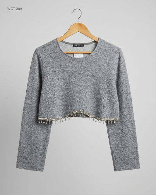 Excellent Condition Winter Crop Tops | Preloved Zara | Gray Cotton | Thrift Shop for Womens Peshawar Pakistan | OTS