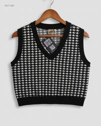 CUT LABEL (WCT-393) Houndstooth Crop Sweater Vest