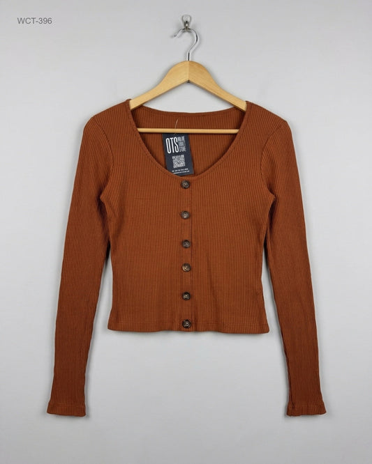 Secondhand Branded Winter Crop Tops by CUT LABEL, Brown Viscose fabric, Premium condition, for Womens - Online Thrift Shop Islamabad Pakistan