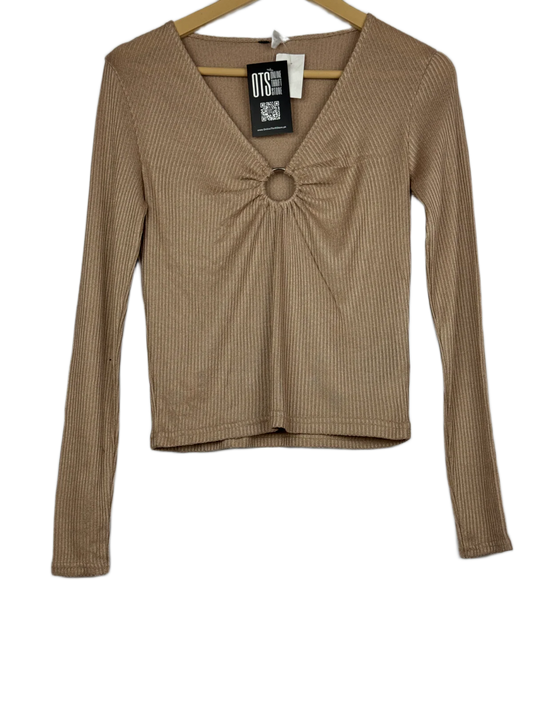 Winter Crop Tops | Unknown | Preloved Branded | Khaki Polyester | Premium | OTS Thrift Store Karachi Pakistan
