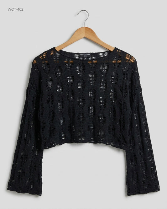 Secondhand Branded Winter Crop Tops by PRETTYLITTLETHING, Black Polyester fabric, Premium condition, for Womens - Online Thrift Shop Peshawar Pakistan