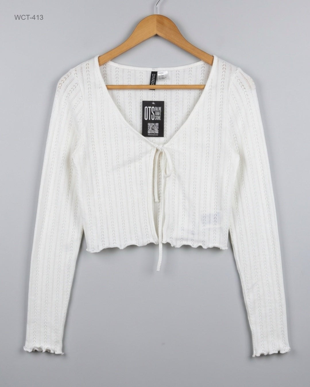 H&M (WCT-413) Tie-Front Pointelle Crop Top