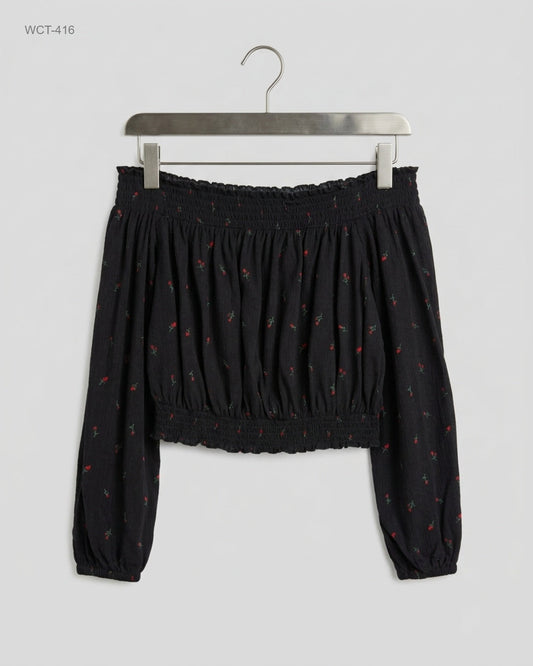 Secondhand Branded Winter Crop Tops by H&M, Black Polyester fabric, Premium condition, for Womens - Online Thrift Shop Karachi Pakistan