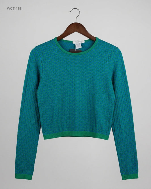 Secondhand Branded Winter Crop Tops by Stradivarius, Green Polyester fabric, Premium condition, for Womens - Online Thrift Shop Karachi Pakistan