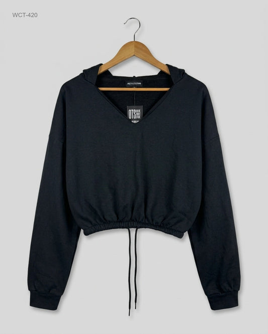 UK Imported secondhand Winter Crop Tops - PRETTYLITTLETHING brand, Black Cotton, Premium condition, for Womens - Online Thrift Store Lahore Pakistan