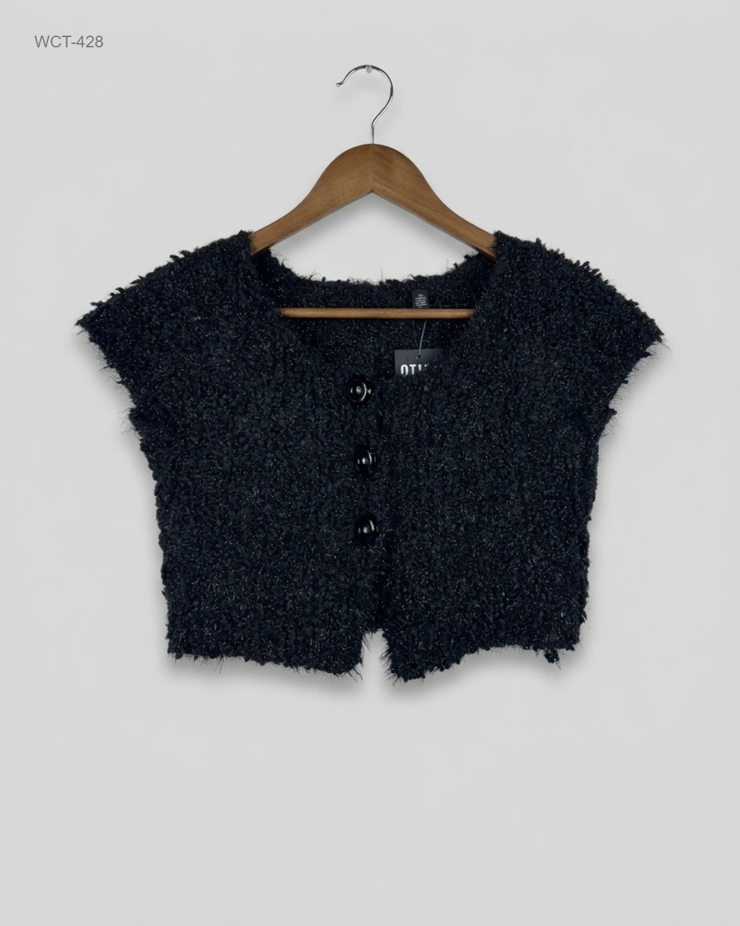 CUT LABEL (WCT-428) Textured Cropped Cardigan Vest