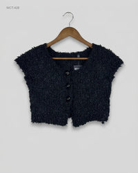 CUT LABEL (WCT-428) Textured Cropped Cardigan Vest