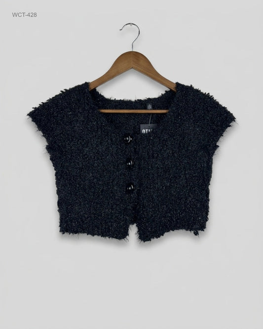 Winter Crop Tops | CUT LABEL | Preloved Branded | Black Polyester | Premium | OTS Thrift Store Peshawar Pakistan