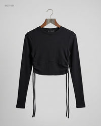 Bershka (WCT-431) Ribbed Long-Sleeve Crop Top with Side Ties