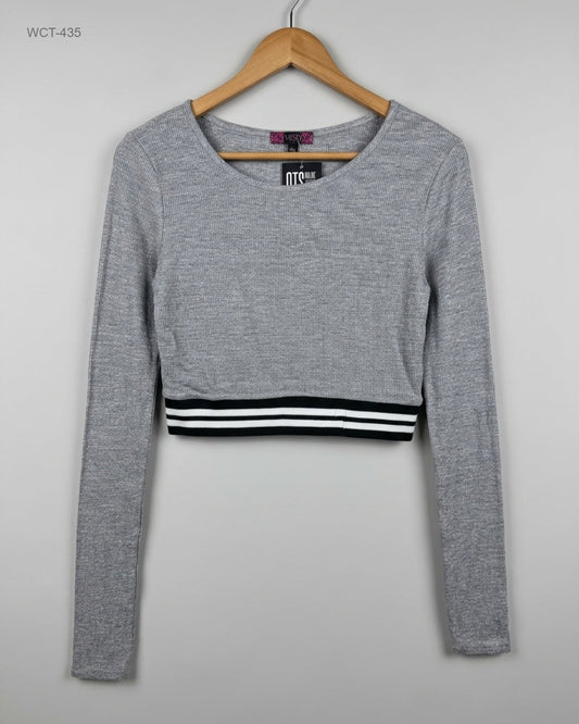 UK Imported secondhand Winter Crop Tops - MISSI brand, Grey Cotton, Premium condition, for Womens - Online Thrift Store Islamabad Pakistan