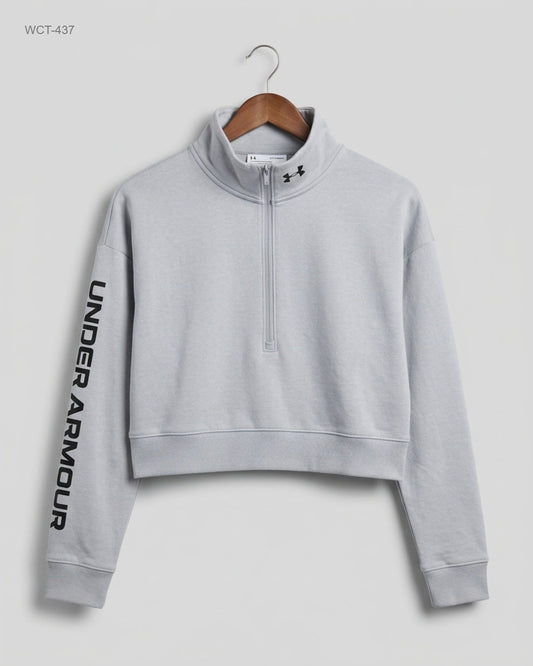 Secondhand Branded Winter Crop Tops by UNDER ARMOUR, Grey Cotton fabric, Premium condition, for Womens - Online Thrift Shop Islamabad Pakistan