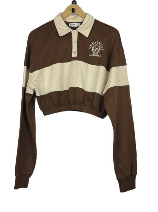 UK Imported secondhand Winter Crop Tops - Bershka brand, Brown & White Cotton, Premium condition, for Women - Online Thrift Store Karachi Pakistan