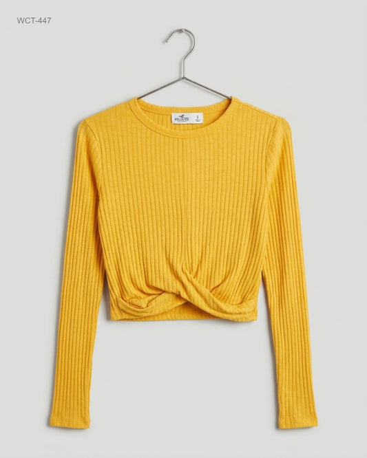 Secondhand Branded Winter Crop Tops by HOLLISTER, Yellow Cotton fabric, Premium condition, for Womens - Online Thrift Shop Karachi Pakistan