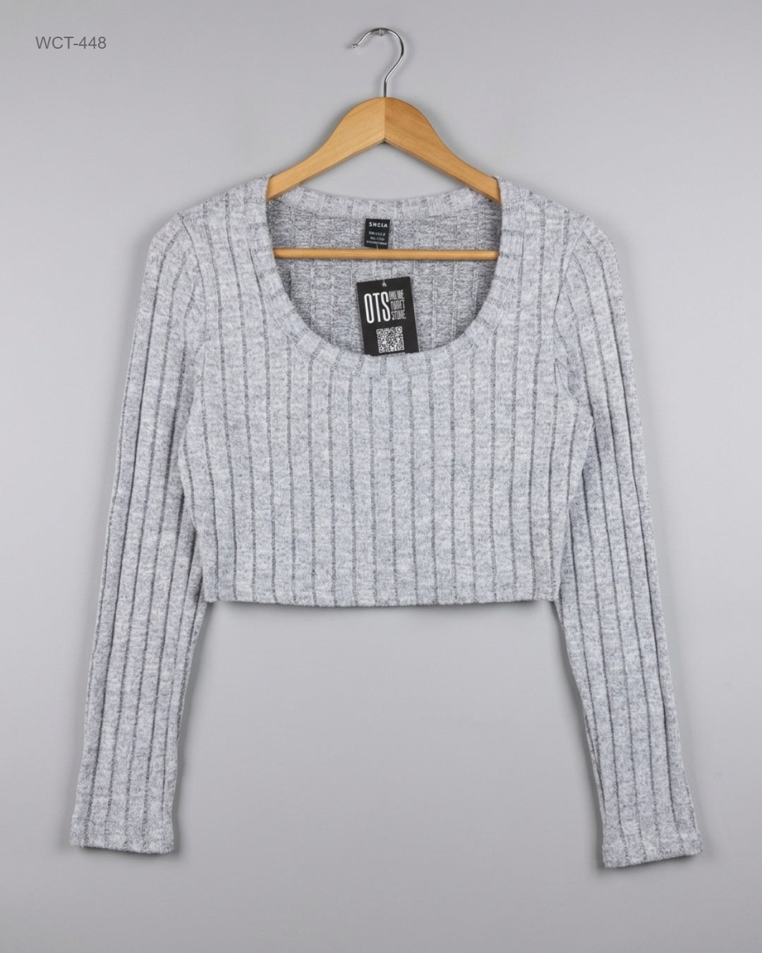 Shein (WCT-448) Ribbed Knit Long-Sleeve Crop Top