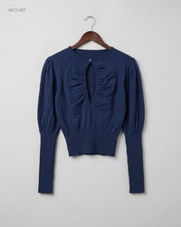 CUT LABEL (WCT-457) Puff-Sleeve Cutout Knit Top