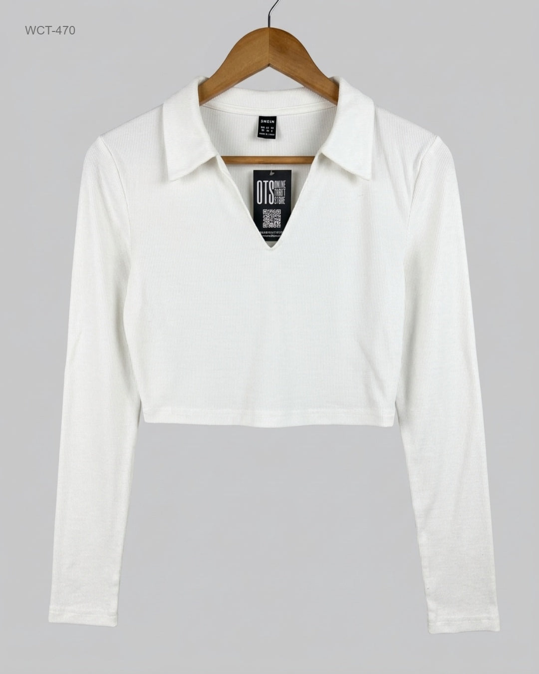 Shein (WCT-470) Long-Sleeve Ribbed Polo Crop Top