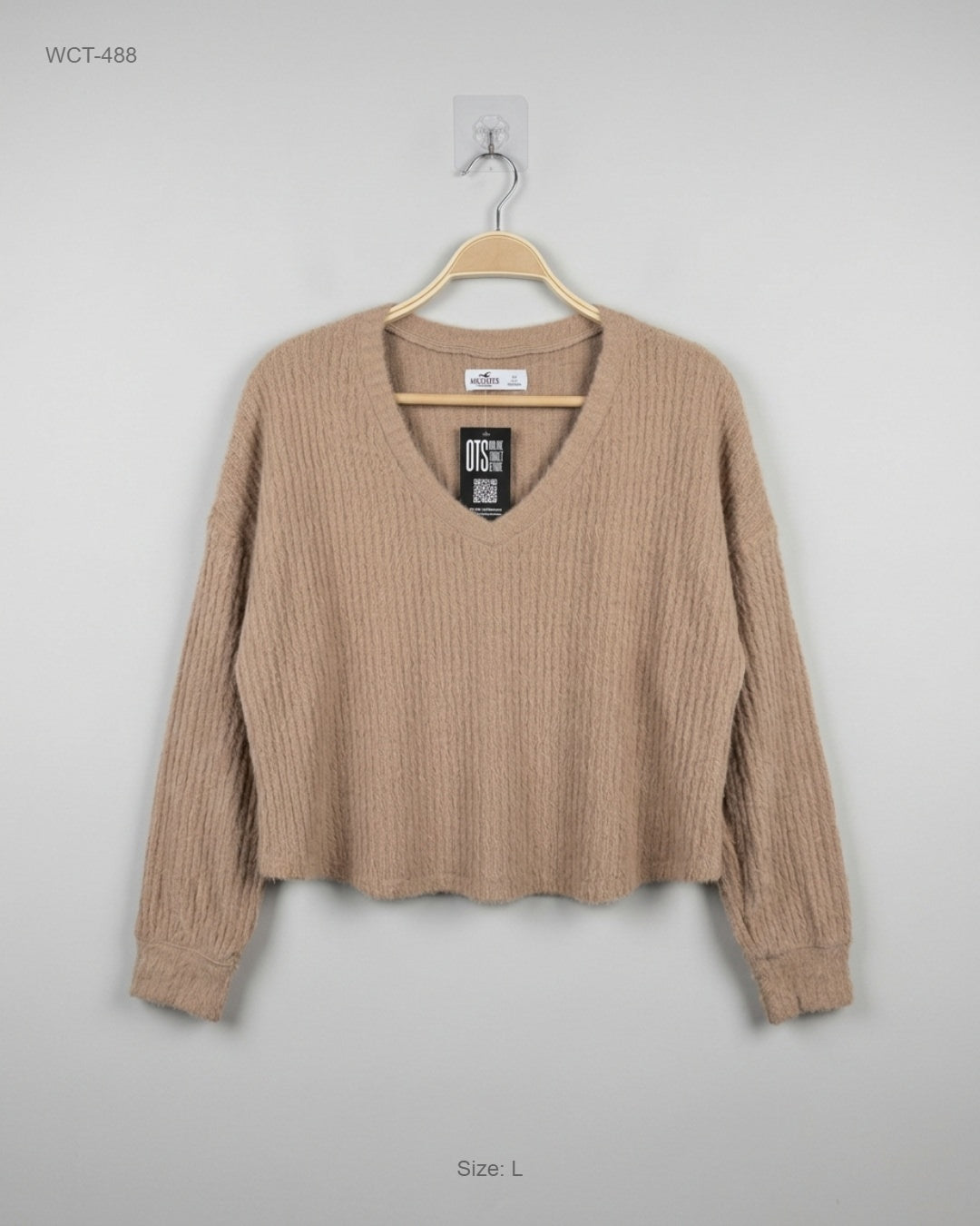 HOLLISTER Pink V-Neck Fuzzy Knit Sweater buy preloved clothing online Pakistan