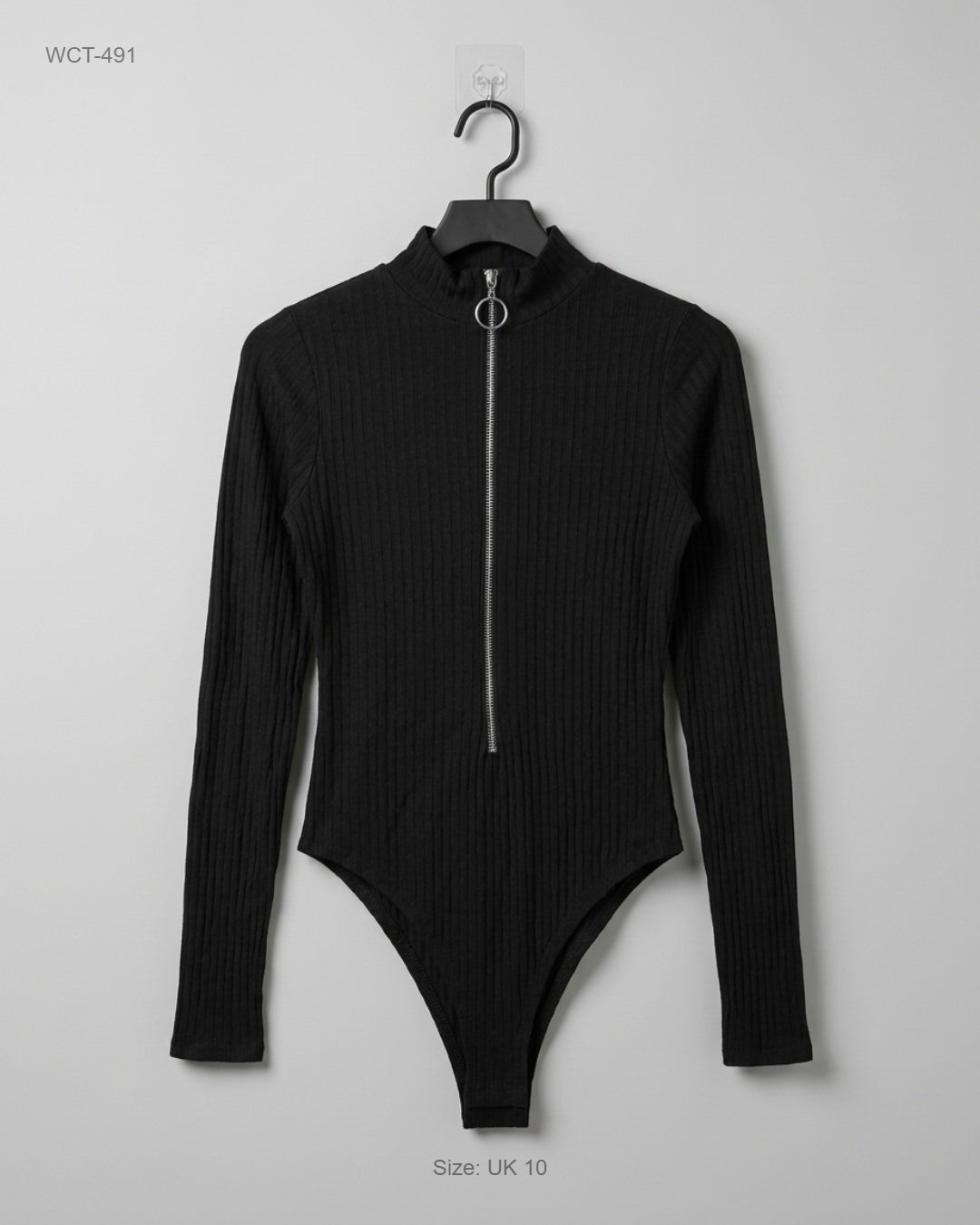 Boohoo Black Ribbed Half-Zip Bodysuit buy preloved clothing online Pakistan