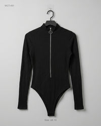 Boohoo (WCT-491) Ribbed Half-Zip Bodysuit
