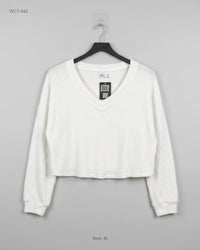 HOLLISTER (WCT-492) V-Neck Cropped Ribbed Sweater