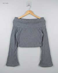 CUT LABEL (WCT-495) Off-Shoulder Ribbed Crop Top
