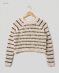 LEFTIES (WCT-498) Cropped Open-Knit Striped Sweater
