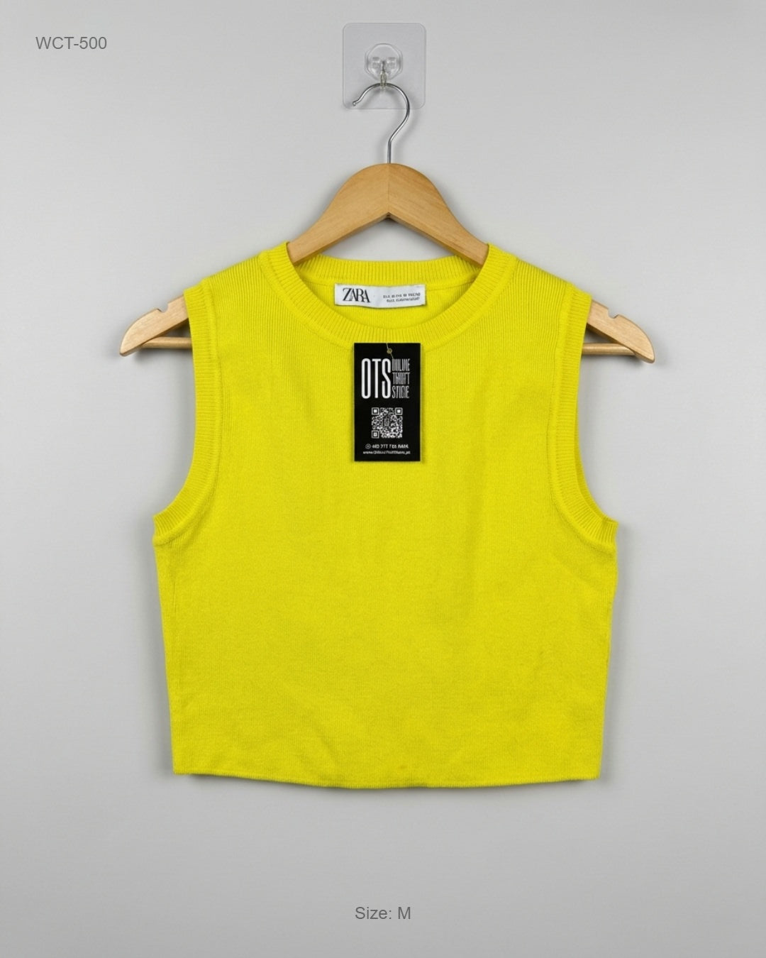 Zara Yellow Knit Crop Tank Top buy preloved clothing online Pakistan