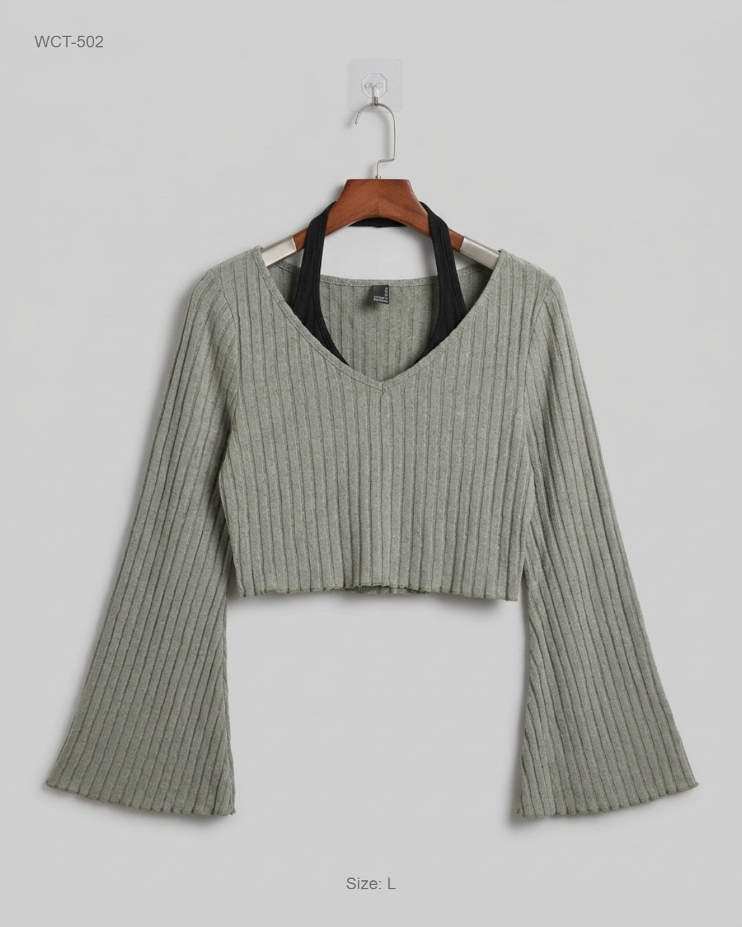 SHEIN Green Halter-Strap Bell-Sleeve Crop Top buy preloved clothing online Pakistan