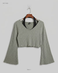 SHEIN (WCT-502) Halter-Strap Bell-Sleeve Crop Top