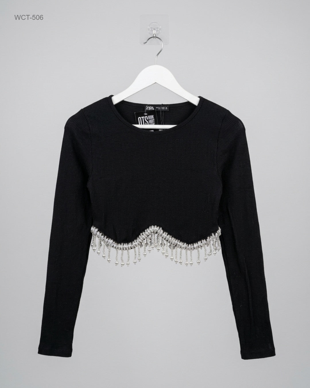 Zara Black Embellished Ribbed Crop Top buy preloved clothing online Pakistan