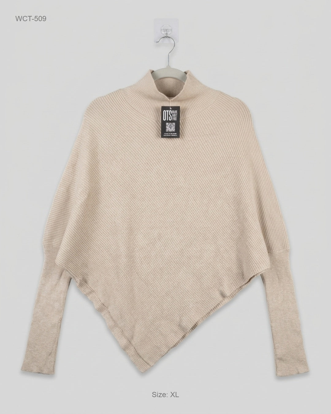 CUT LABEL (WCT-509) Asymmetric Ribbed Poncho Sweater