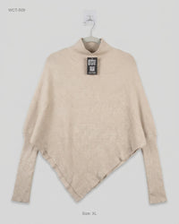 CUT LABEL (WCT-509) Asymmetric Ribbed Poncho Sweater