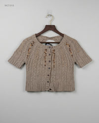 CUT LABEL (WCT-513) Short-Sleeve Beaded Knit Cardigan