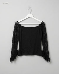 OASIS (WCT-516) Lace Sleeve Square Neck Top