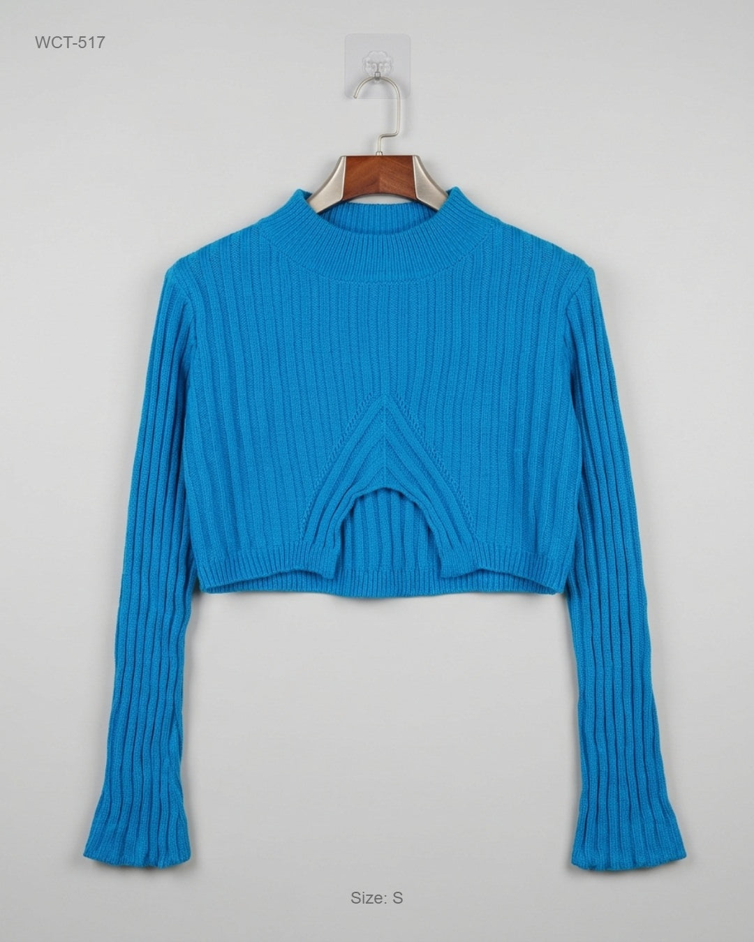 SHEIN Blue Mock Neck Cut-Out Crop Sweater buy preloved clothing online Pakistan