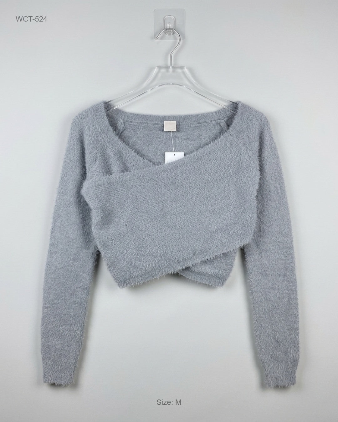 HOLLISTER Grey Cross-Over Fuzzy Crop Sweater buy preloved clothing online Pakistan